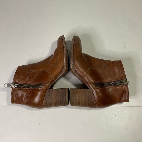 Hinge Brown Tan Boho Casual Leather Heeled Ankle Boot Booties Size 8 - Picture 6 of 9